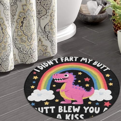 Large Home Decor Mat, Soft Round Yoga Carpet, Non Slip Machine Washable Home Office Circle Rug I Didnt My Blew You A Kiss Funny Dinosaur