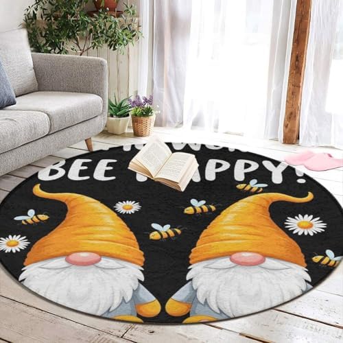 Men's Large Home Decor Mat, Soft Round Yoga Carpet, Non Slip Machine Washable Home Office Circle Rug Bee Gnome
