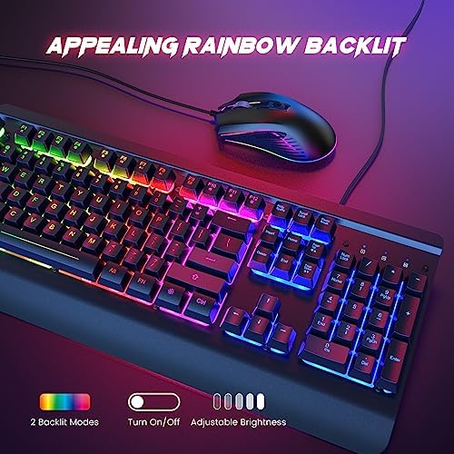 Wired Gaming Combo, 104 Keys, Rainbow Backlit, 4200 DPI, for PC/Mac/Xbox