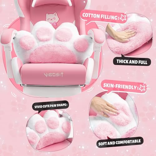 Vigosit Pink Cat Ear Gaming Chair with Footrest - Cute Gaming Chair for Girls, 310lbs Capacity, Adjustable Height & Lumbar Support, Ergonomic Computer Chair for Teens