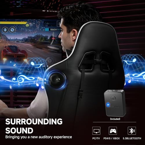 GTPLAYER Gaming Chair,Gamer Chair with Bluetooth and Adjustable Backrest,Seat Height Adjustable Computer Chairs with 3D Armrests,Video Game Chair with Footrest Speakers (Grey)