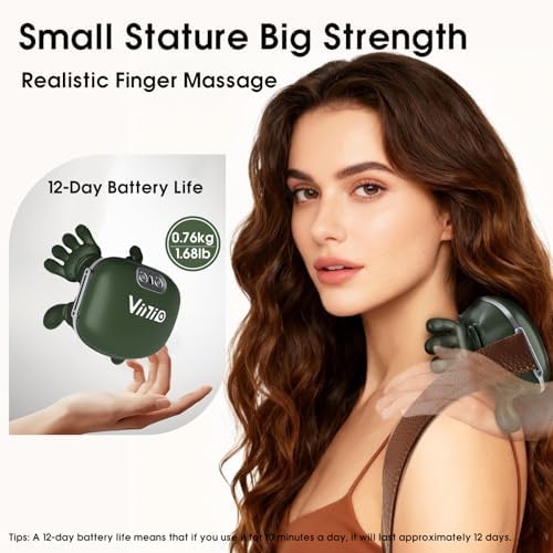 Vinid Bionic Neck and Shoulder Massager with Heat, 4D Kneading Massage, Simulated Human Hand Design for Pain Relief and Muscle Relax, Neck Massager Pillow Ideal for Valentines Gift, Green