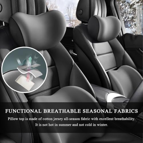 2 PCS Car Headrest Cushion, Ergonomic Memory Foam Car Neck Back Support w/Removable Cover, Universal Breathable Lumbar Cushion Headrest Pillow with Adjusatble Strap (Gray)