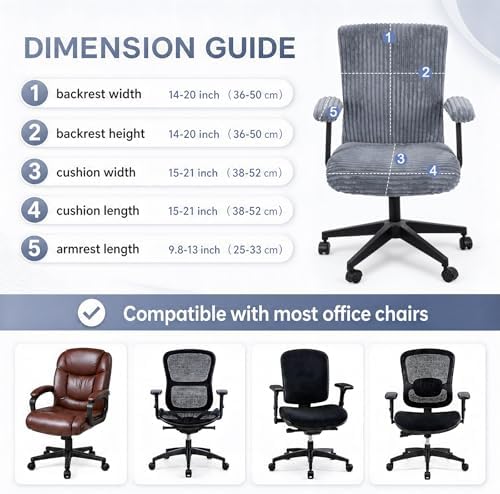Tallew 4 Pieces Office Chair Covers Set Desk Computer, Dark Grey