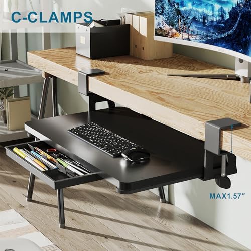 ETHU Small Keyboard Tray Under Desk with C-Clamp, 19.7x11.81", Black