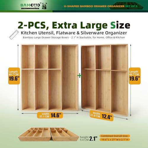 BAMOTTO CRAFTBAMBOO 13 Slot V-Shaped Bamboo Drawer Organizer Set of 2