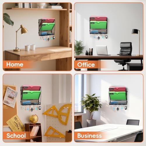 3-Tier Wall File Organizer with Hook, Hanging File Organizer Black
