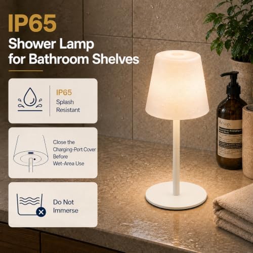 Shower Lamp Rechargeable Waterproof Lamp, Cordless Table Lamp for Bathroom