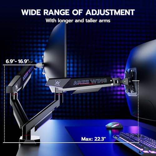 ARES WING 17-35 Inch Heavy Duty Dual Monitor Arm with USB, Black
