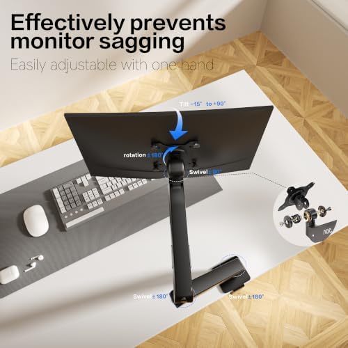 AOC AM400PLUS Premium Aluminum Single Monitor Arm, Mechanical Spring, 17–34 Inch, 4.4–19.8 lbs, VESA 75x75/100x100, C-Clamp, Quick Install Desk Mount with Cable Management (Gray)