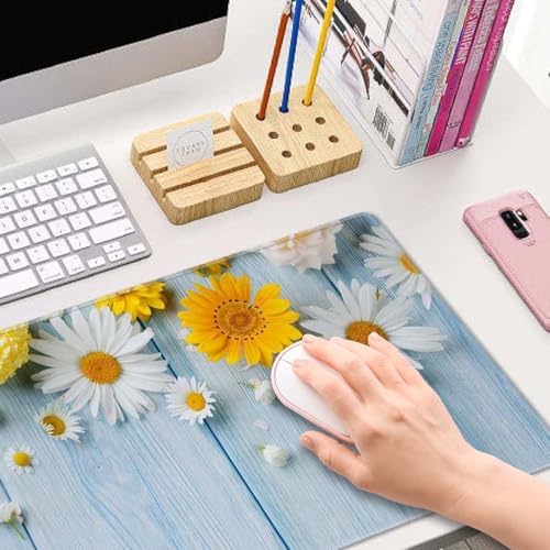 Desk Mat Flowers and Wood Large Keyboard Mouse Pad for Laptop PC Setup Desk Cover Protector Desk DéCor for Office Home Work Gaming 31.5" X 11.8" Stitched Edge Non-Slip Design