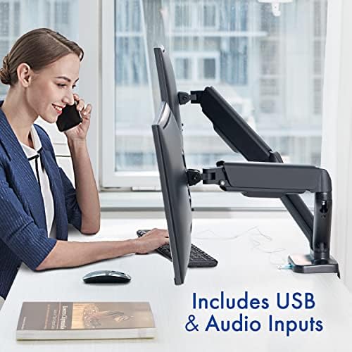 Dual Spring LCD Monitor Arms with USB and Multimedia Ports for: Acer KB272HL Hbi 27.0” 1920 x 1080 VA Zero-Frame Office Home Monitor