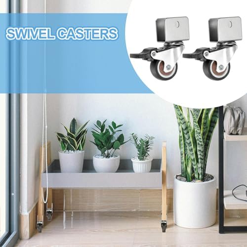 PATIKIL 1.25 Inch Caster Wheels, 4 Pcs Swivel Casters with Break 0.7" U Bracket Opening 55 Lb Capacity Per Caster for Furniture Office Chairs Carts and Cabinets, Brown