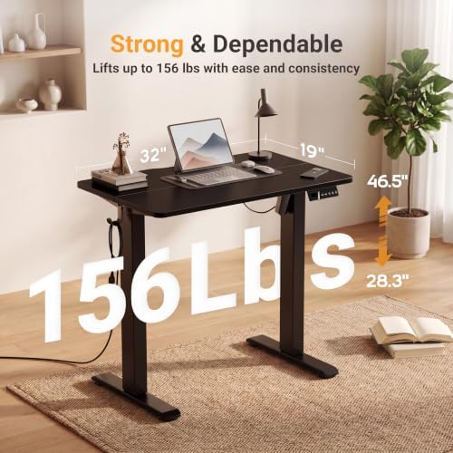 Claiks Electric Standing Desk 32x19 Inch Adjustable Desk, Black