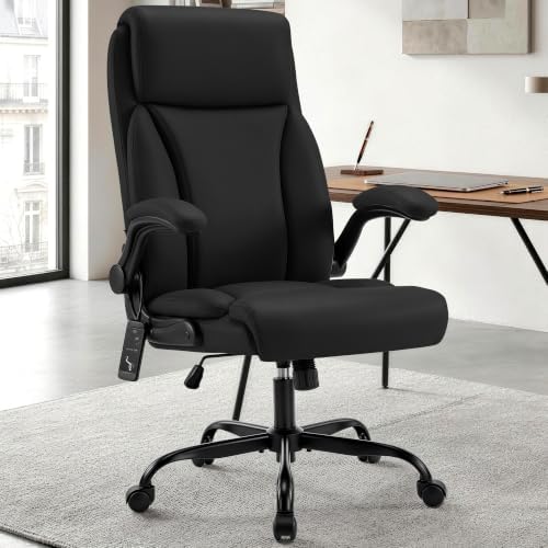 Heated Office Chair, Reclining Desk Chair with Constant Warm Heat, Big and Tall Executive PU Leather Chairs for Heavy People, Ergonomic Wider & Thicker Seat Cushion Gaming Chairs (Black)