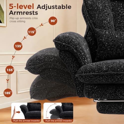 GTPLAYER Big and Tall Office Chair,Flip Armrests for Pets & Cross Legged Sitting,Executive Ergonomic Computer Gaming Chair with Foot Rest,Gliter Fabric Wide Seat Reclining Desk Chair