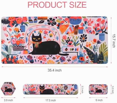 Petmolico 4-in-1 Wrist Rest Set with Desk Pad, Cat and Flowers