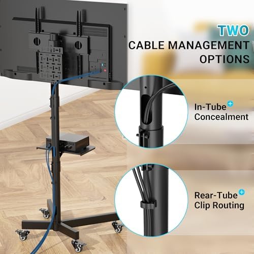 BONTEC Rolling TV Stand with Pegboard Storage for 32–65 Inch TVs, Black