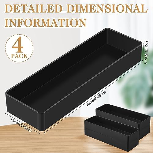Teling 4 Pcs Black Plastic Desk Drawer Organizer Pen Tray Shallow