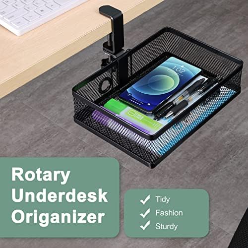 ROSYLINE Under Desk Storage Basket Hanging Drawer Tray, Clamp On Organizer