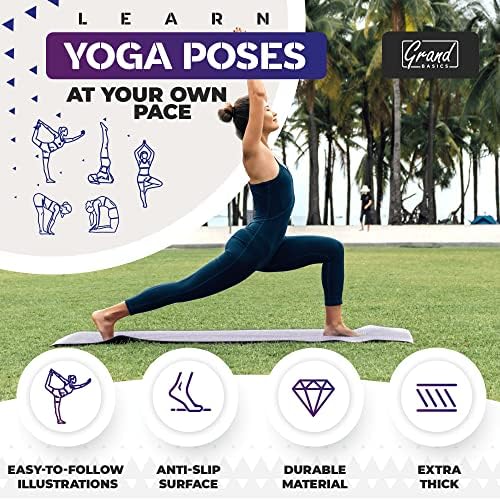 Instructional Yoga Mat with Carrying Strap: Cute Yoga Mat with 75 Illustrated Yoga Poses + 75 Easily-Followed Stretching Exercises - 1/4” Thick, Non-Toxic, Non-Slip Yoga Mats for Women and Men