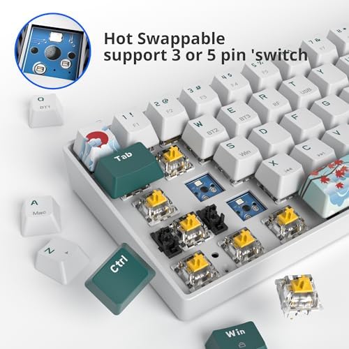 surmen Wireless 65% Mechanical Keyboard Hot Swappable, 68 Keys Bluetooth Gaming Keyboard with Quiet Linear Yellow Switch for PC Mac Gamer(Gateron Yellow, Forest 68)