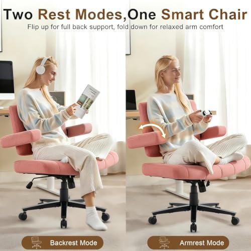 Vigosit Criss Cross Office Chair, Plush Oversized for Cross-Legged Sitting, Adjustable Arms & 360° Swivel Casters - for Home Office, Study, Gaming, Vanity, Comfortable Computer Chair(Pink)