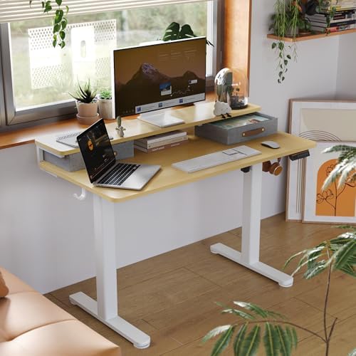 Seang Electric Standing Desk with 2 Drawers, 55 Inch, Natural