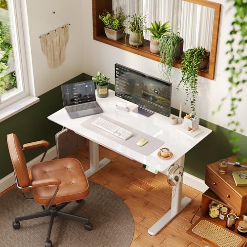 INNOVAR Glass Standing Desk with Drawers 48×24 Inch Super White