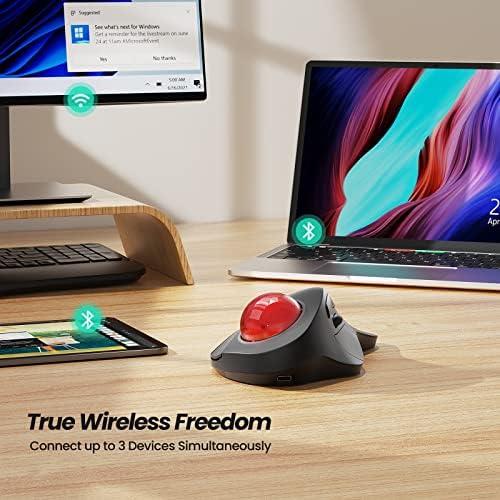Nulea M505A Wireless Trackball Mouse Ergonomic 44mm Index Finger Control