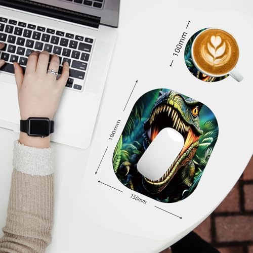 Small Mouse Pad，Mini Mouse Pad 6 x 7 Inch，for Laptop Keyboard Tray Wireless Mouse Home Office Travel，with Non-Slip Rubber Base, Waterproof Mouse Mat，Roaring Dinosaur in Jungle