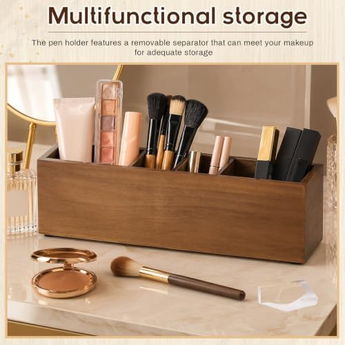 Jetec Wooden Pencil Pen Holder for Desk, Walnut, 6 Compartments