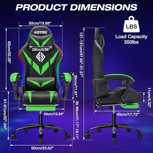 HOFFREE Gaming Chair with RGB LED Lights,Racing Style Computer Chair-Green