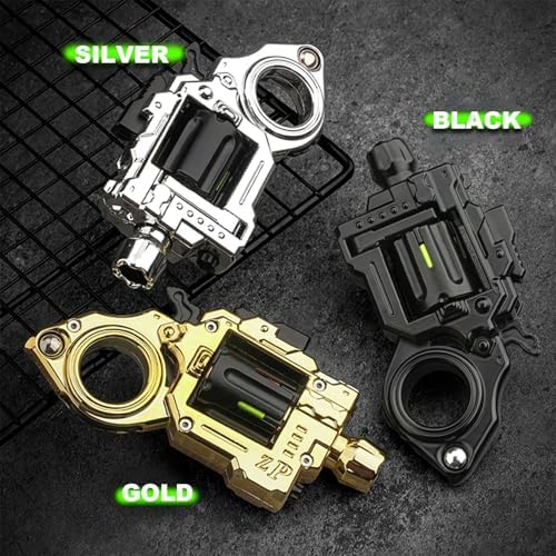 Metal Fidget Toys Adults Gun: Fidget Ring Cool Fidget Toy for Men Stress Relief Sensory Soother for Finger Concentration Office Study Travel (Bright Silver)
