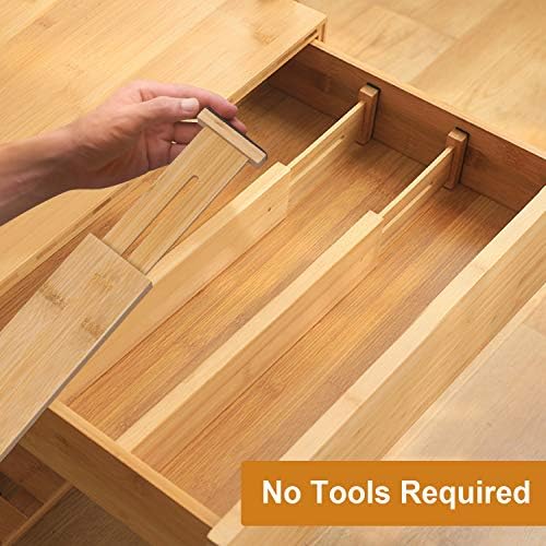 Bamboo Drawer Dividers, Adjustable Drawer Organizers, Fits 12.6–16" Drawers
