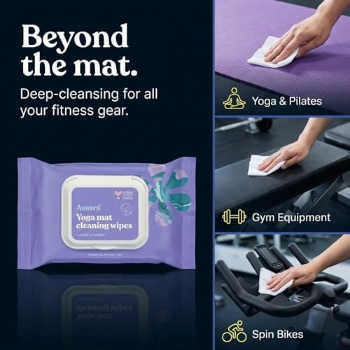 ASUTRA Yoga Mat Cleaning Wipes (Lovely Lavender (3 Pouches (30 Wipes Each))