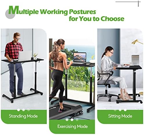 COSTWAY Mobile Height Adjustable Standing Desk, Compact Pneumatic Sit to Stand Computer Desk w/Lockable Casters, Ergonomic Rolling Laptop Table w/Steel Frame for Home Office (Black)