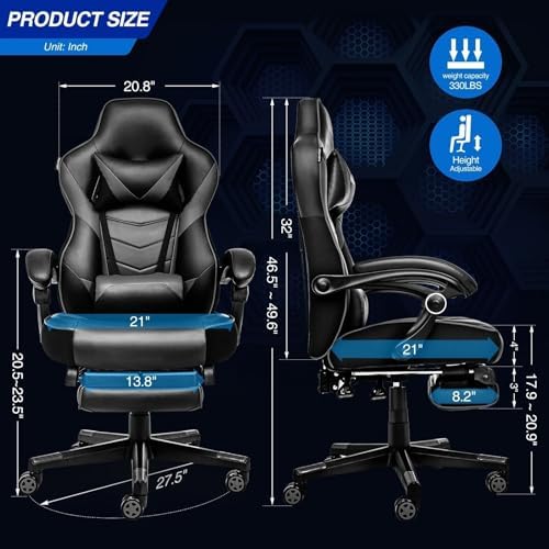 ELECWISH Ergonomic Gaming Chair, Reclining Computer Chair,Black+Grey