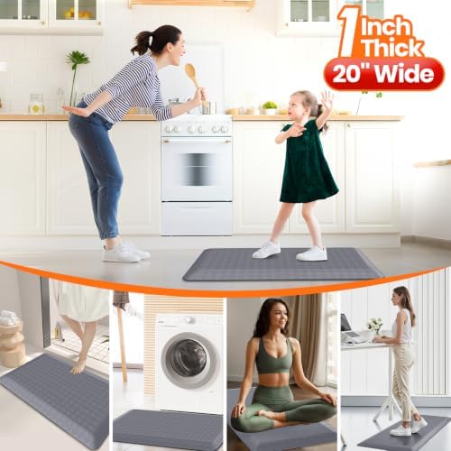 1" Thick Kitchen Mats for Floor, Water Resistant Floor Rug,Grey/39" x 20"
