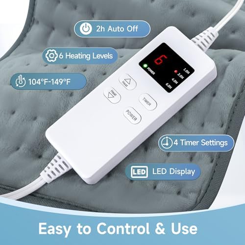 12"x24" Heating Pad, Electric Heating Pads for Neck and Shoulders and Back Pain Cramps Relief, Portable Heating Pad Birthday Christmas Mother Gifts for Women, Men, Wife, Dad