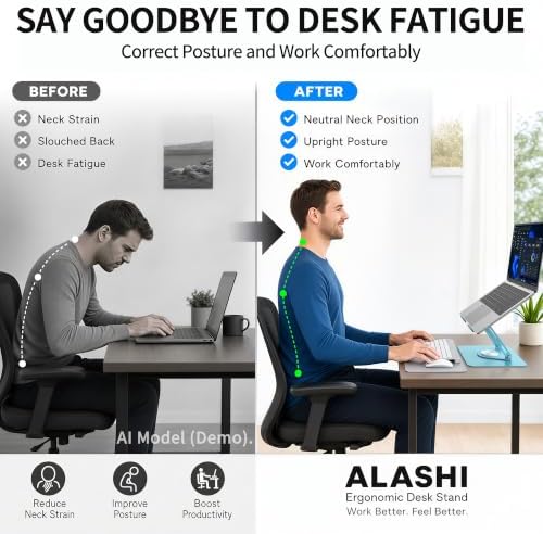 ALASHI Laptop Stand for Desk with 360° Rotating Base, Multi-Angle Adjustable Laptop Stands, Foldable Laptop Riser Compatible with 10 to 17 Inches PC Computer, Blue