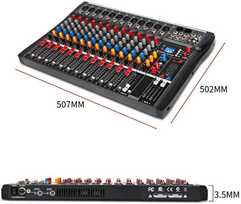 Depusheng Audio Mixer Professional 12 channel,DX12 Sound Board DJ Mixing Console System Interface USB MP3 Input Bluetooth 48V Phantom Power,Black, USB Audio Mixer for PC,for Studio Karaoke Live Music