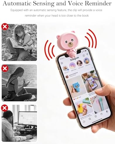 Cartoon Bear Posture Reminder Clip,Smart Sitting Posture Alert for Reading and Writing, Writing Distance Alert, Anti-Slouch Detector, Desk Study Accessory,Pink