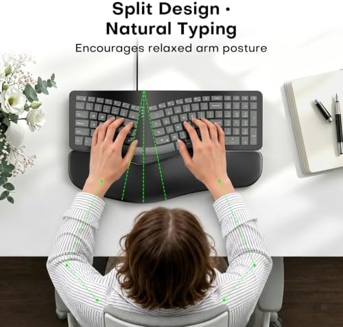 OMOTON USB-A Type-C Ergonomic Keyboard Wired with Cushioned Wrist Rest