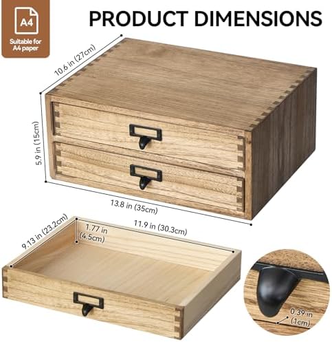 KIRIGEN Solid Wood Desk Organizer with 2 Drawers, Desktop Storage, Brown