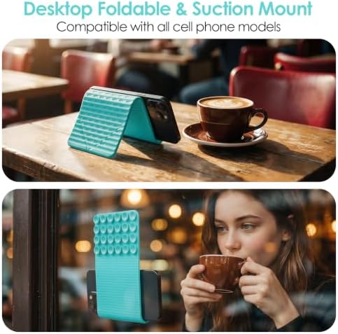 Flexible Silicone Aluminum Phone Holder Tablet Stand with Charging Port Design, Foldable Airplane Laptop/Phone Stand for Home Office Travel (Tiffany - with Suction)