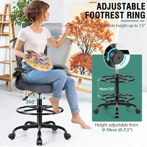 AtHope Drafting Chair, Tall Office Chair with 3D Lumbar & Head Support