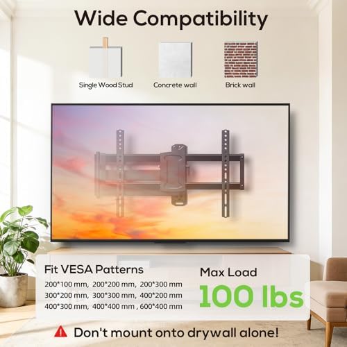 USX MOUNT Corner TV Wall Mount with 32.05" Long Arm for 32-75 Inch TVs up to 100 lbs, Full Motion TV Wall Mount Bracket with Swivel and Tilt, Max VESA 600x400mm fit Most 32 40 50 55 60 65 70 75TVs