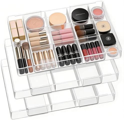 Acrylic Expandable Desk Drawer Organizer with 11 Adjustable Compartments