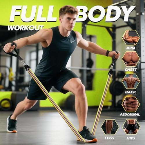 WHATAFIT Resistance Bands with Handles, 150 lb Exercise Bands Set